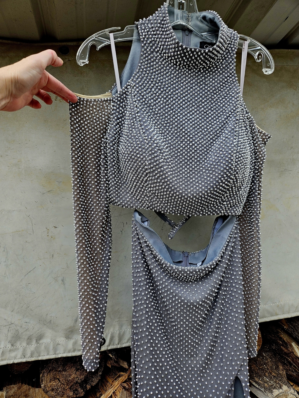 La Femme Gunmetal Gray And Silver Two-Piece Beaded Prom Dress Sz 8